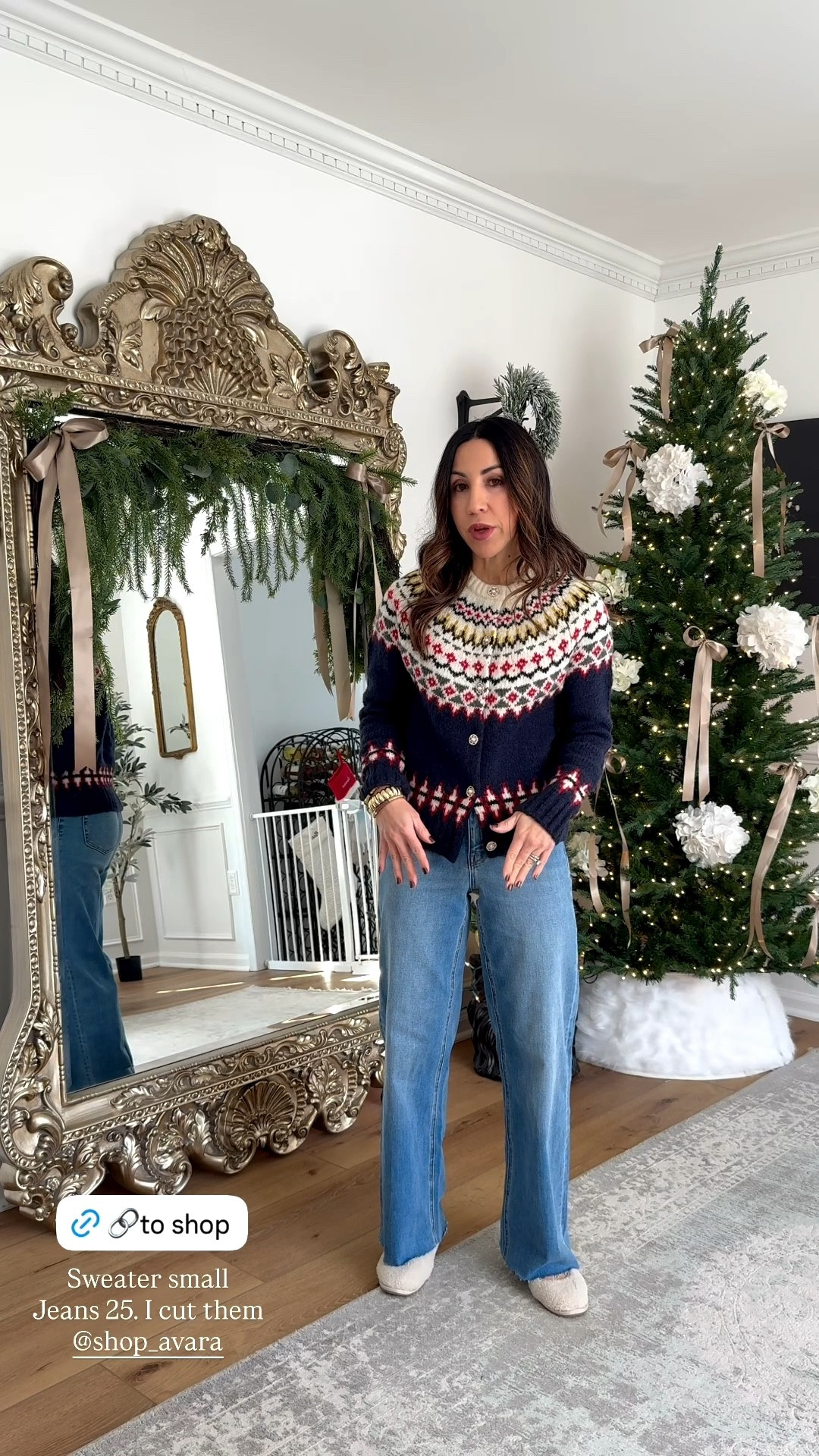 Jeans 25. Brighton jeans I cut. Sweaters small. Denim jacket small. Floral jacket XS. Leggings small. Shoes TTS. Jewelry code HOUSEOFLEO30. 

Fair isle sweater, holiday outfit, winter outfit

#LTKOver40 #LTKFindsUnder100 #LTKHoliday