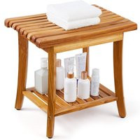 VEVOR Teak Shower Bench, 20 x 14.3 x 17.9 in, Waterproof Wood Shower Stool with Storage Shelf Non-Slip Foot Pads, 400 lbs Maximum Load Capacity Shower Chair Seat, for Bathroom Indoor and Outdoor Use | Vevor US