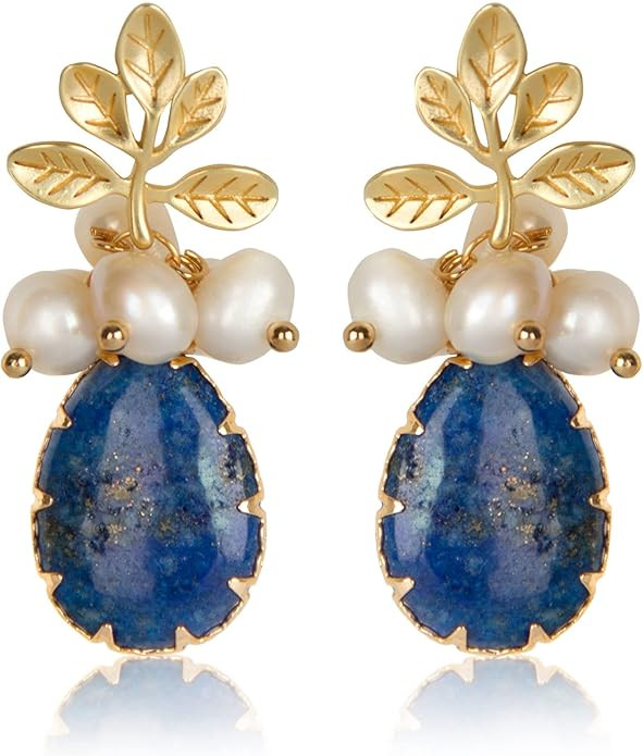 ELEXIS Vintage Blue Navy Lapis Lazuli Drop Earrings for Women Dangle Handmade Trendy Stone Teardr... | Amazon (US)