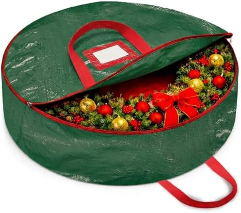ZOBER Christmas Wreath Storage Container 30 Inch - Wreath Bag for Artificial Wreaths Box - Dual Z... | Amazon (US)
