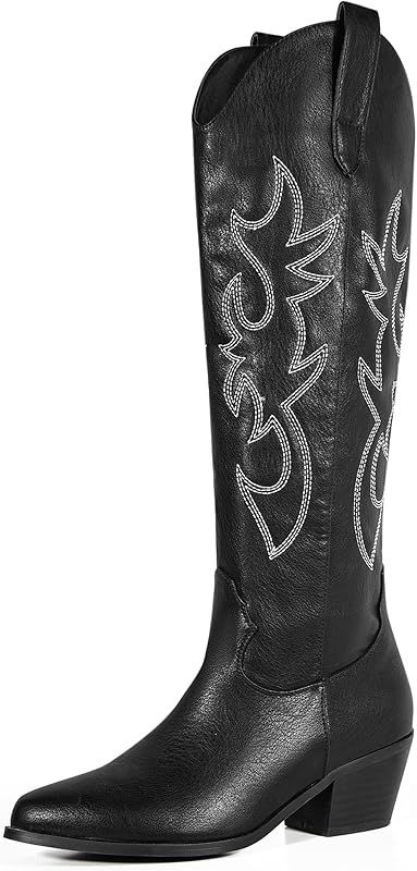 MUCCCUTE Women's Cowgirl Embroidered Western Knee High Boots, Pointed Toe Medium Chunky Heel 5cm ... | Amazon (US)