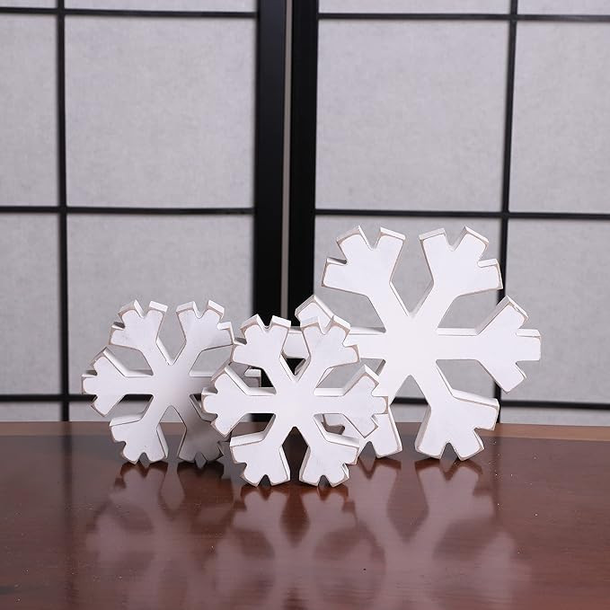 WAWOO 3 Pieces Winter Farmhouse Snowflake Decor - White Distressed Snowflakes for Christmas, Phot... | Amazon (US)
