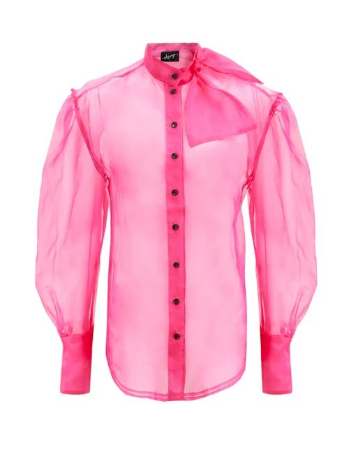 Elzinga - Neck-tie Silk-organza Blouse - Womens - Pink | Matches (US)
