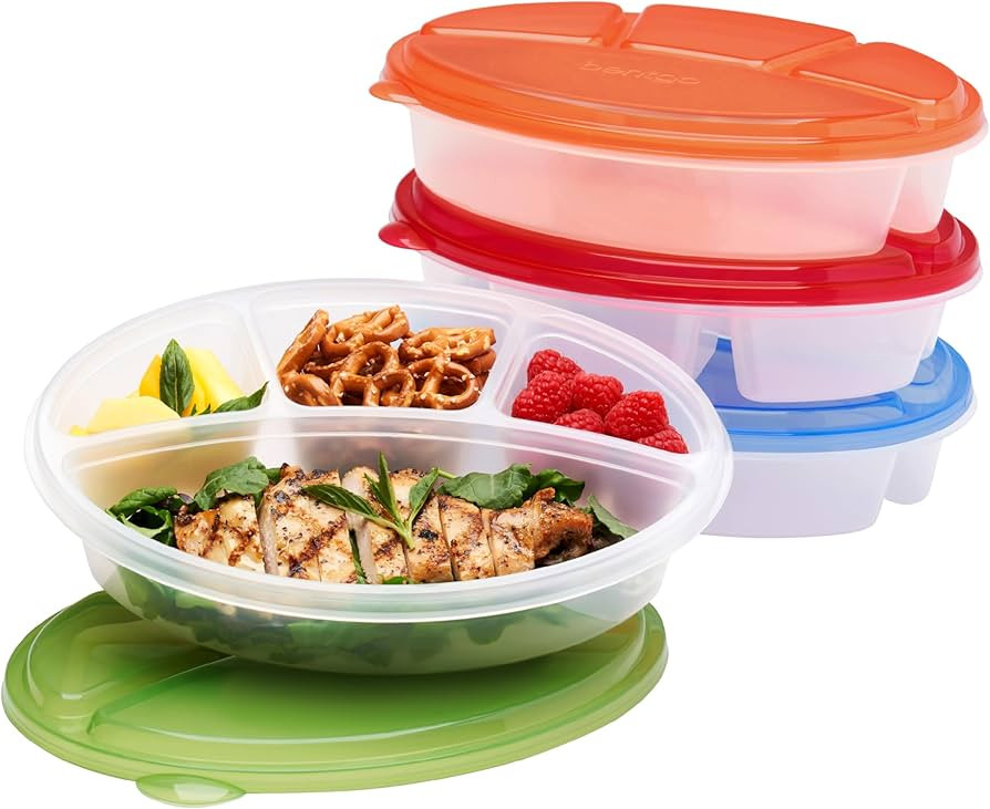 Bentgo Easyboxes 4-Compartment Oval Containers - Patented Design 8-Piece Set; 4 Trays & 4 Fitted ... | Amazon (US)