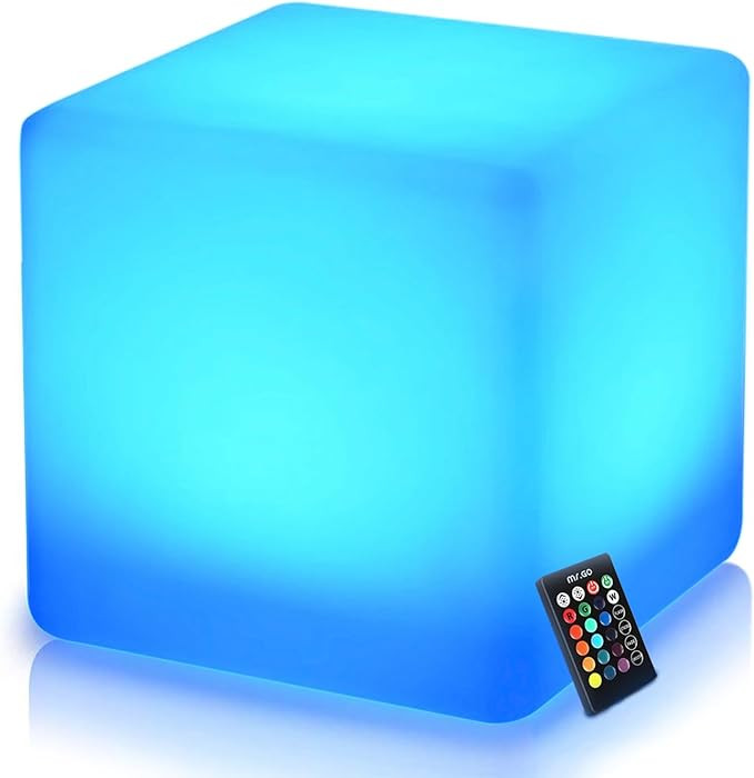 Mr.Go 16-inch Rechargeable LED Cube Chair Light, 16 RGB Colors Glow Cube Seat w/Remote, Waterproo... | Amazon (US)