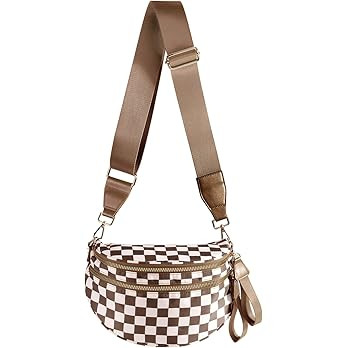 Black and White Checkered Crossbody Bag Bum Bag for Women,Spacious Checkered Purse Fanny Packs Be... | Amazon (US)