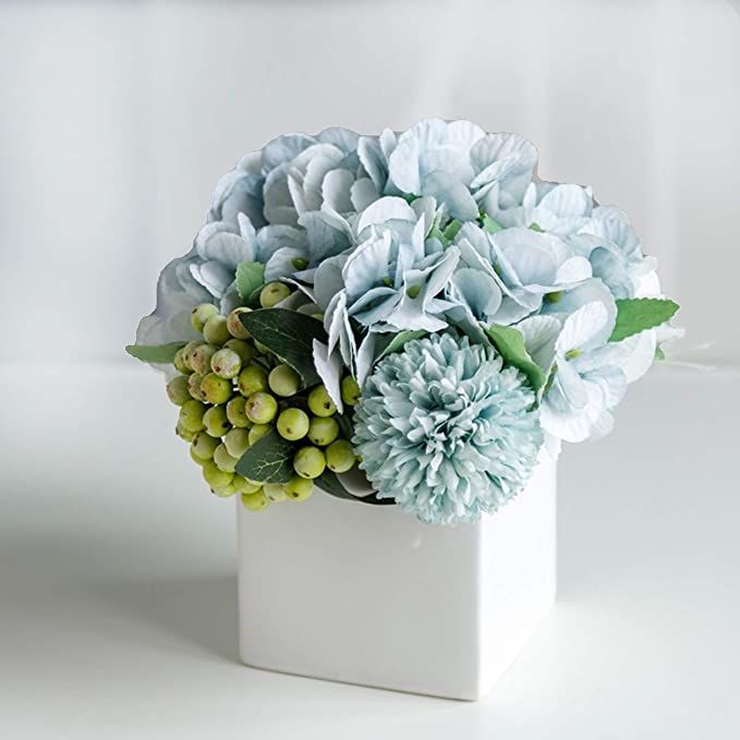 LADADA Fake Peony Flowers in Ceramic Vase,Faux Hydrangea Flower Arrangements for Home Decor Artif... | Amazon (US)