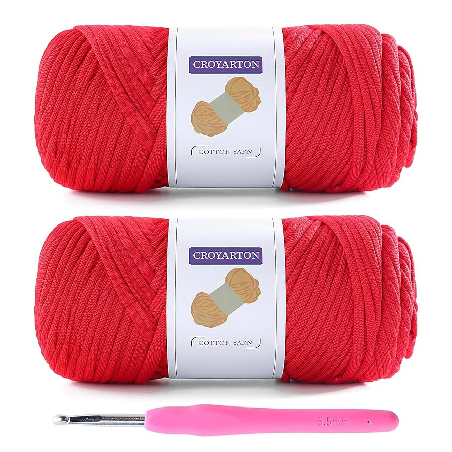 2 Pack T Shirt Yarn for Crocheting with 1 Crochet Hook, Elastic Tshirt Yarn for Crochet Bag/Baske... | Amazon (US)