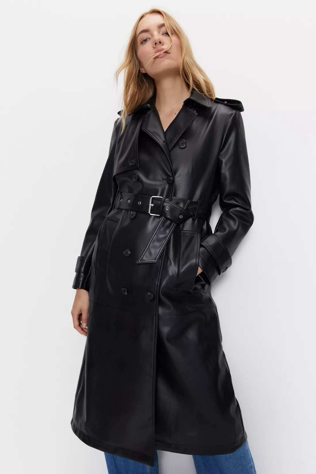 Premium Classic Faux Leather Trench Coat | Debenhams UK