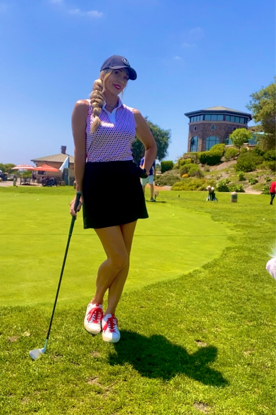 Stylish Women’s golf outfit, red white blue, stars sleeveless polo, black skirt, black hat, red and white shoes.
Polo and hat from Vilan Apparel 15% off on website KATANA15 not linked but I’ll link alike looks below.
#golf #tennis #redwhiteblue #ltksports

#LTKunder100 #LTKtravel #LTKBacktoSchool