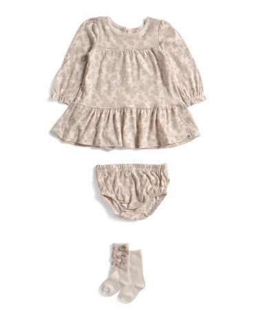 Infant Girls 3pc Floral Jersey Dress Set With Bloomers And Socks | TJ Maxx