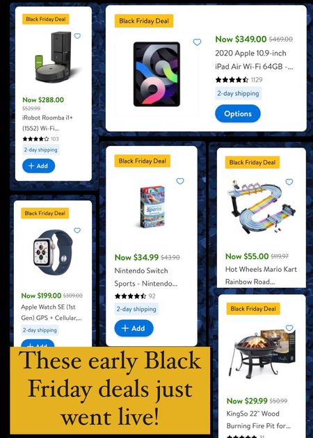 Early Black Friday deals on sale now! Apple iPad, Apple Watch, Roomba, hot wheels, Mario cart, fire pit, Nintendo switch 

#LTKCyberweek #LTKHoliday #LTKsalealert