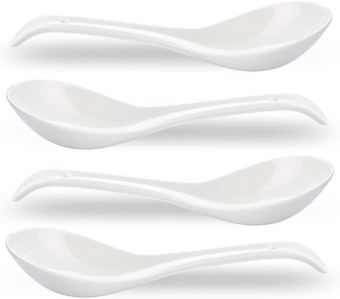 CHILDIKE Porcelain Soup Spoons Set of 4, Ceramic Chinese Soup Spoons 6.6 Inch, Asian Soup Spoons,... | Amazon (US)