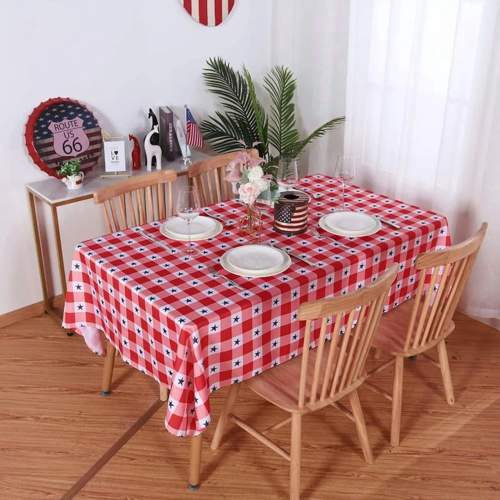 American Checkered Rectangle Table Cloth, Polyester Stars Patriotic Plaid Tablecloth, Table Cover... | Walmart (US)