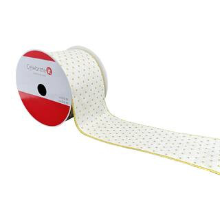 3.5" x 15ft. White Velvet Wired Gold Dots Ribbon by Celebrate It® Christmas | Michaels | Michaels Stores