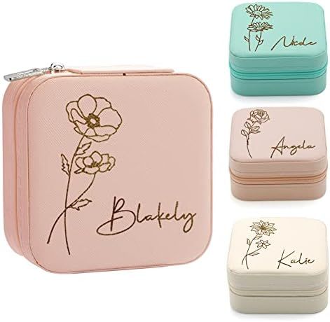 Yofair Personalized Jewelry Box with Birth Flower Custom Leather Travel Jewelry Case Wedding Gift... | Amazon (US)