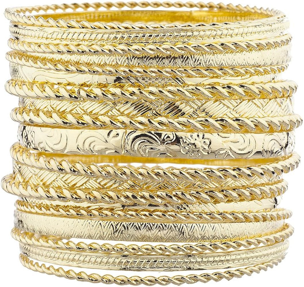 Amazon.com: Lux Accessories Flower Mixed Metal Aztec Multi Bangle Set Shiny Gold: Clothing, Shoes... | Amazon (US)
