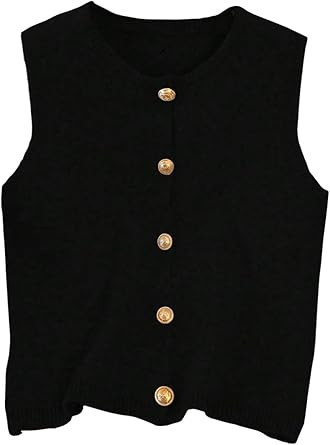 Women's Button Down Sweater Vest Sleeveless Crewneck Knit Outerwear Old Money Knitwear | Amazon (US)
