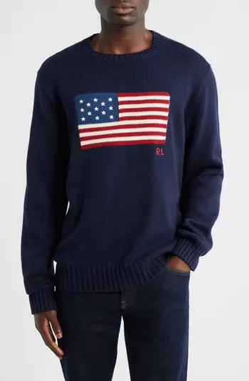 Polo Ralph Lauren Intarsia Flag Cotton Crewneck Sweater | Nordstrom | Nordstrom