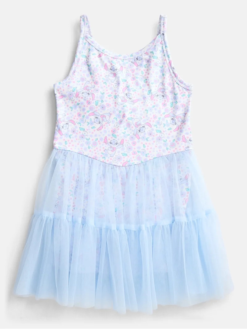 Stitch Girls Sleeveless Allover Print Tulle Romper, Sizes 4-12 | Walmart (US)