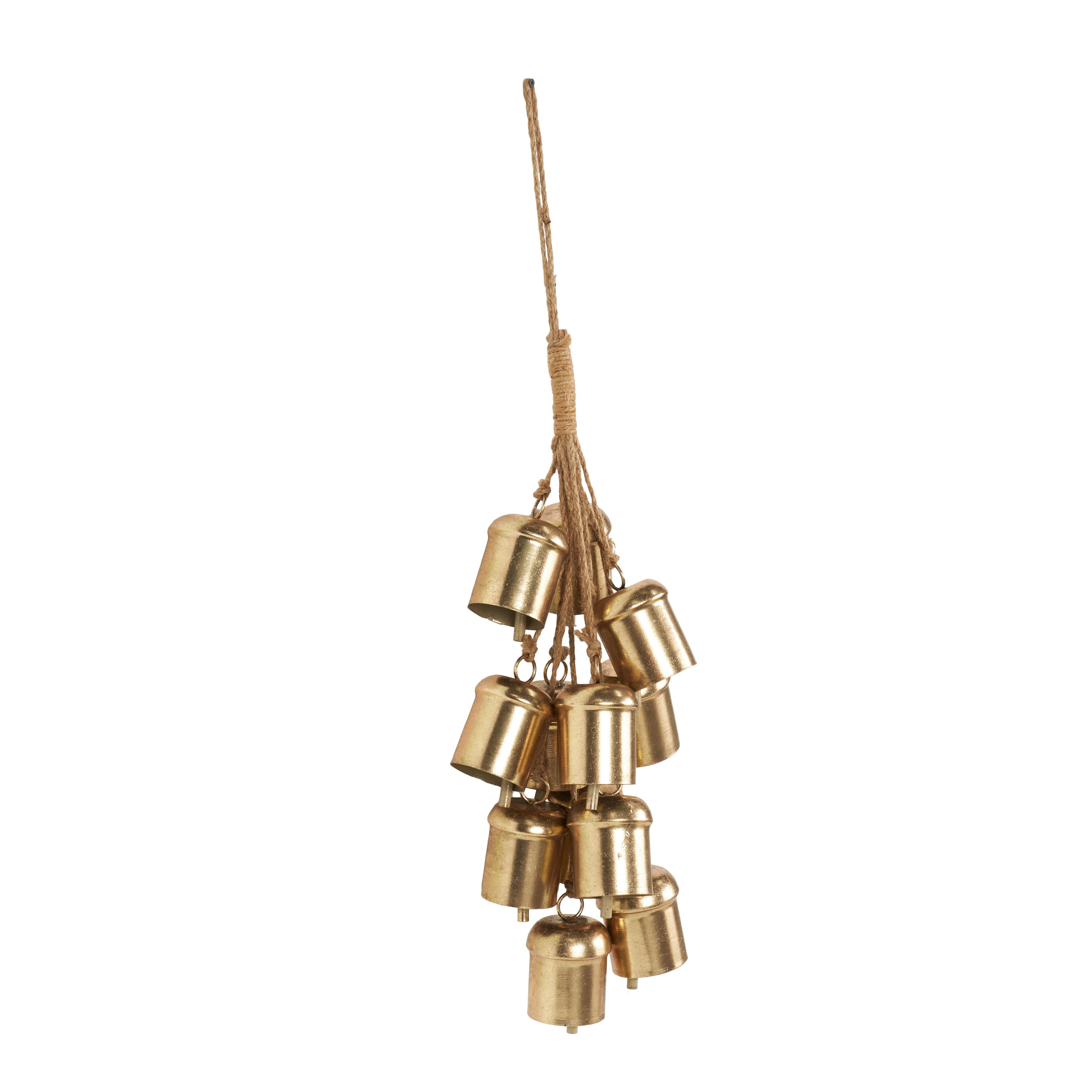 Kei Metal Cluster Indoor Outdoor Gold Decorative Bells with Jute Hanging Rope | Wayfair North America