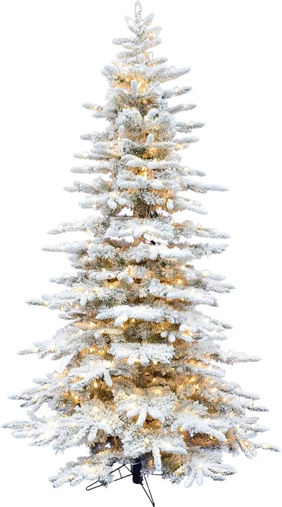 Fraser Hill Farm Pine Valley Flocked Christmas Tree, 6.5 Feet Tall, Snowy Xmas Tree with Easy to ... | Amazon (US)
