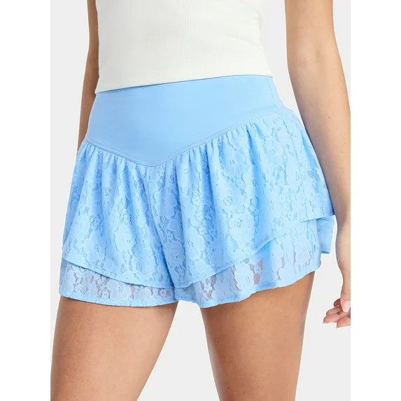 No Boundaries Lace Knit Flowy Shorts, 2'' Inseam, Women's XXS-XXL | Walmart (US)