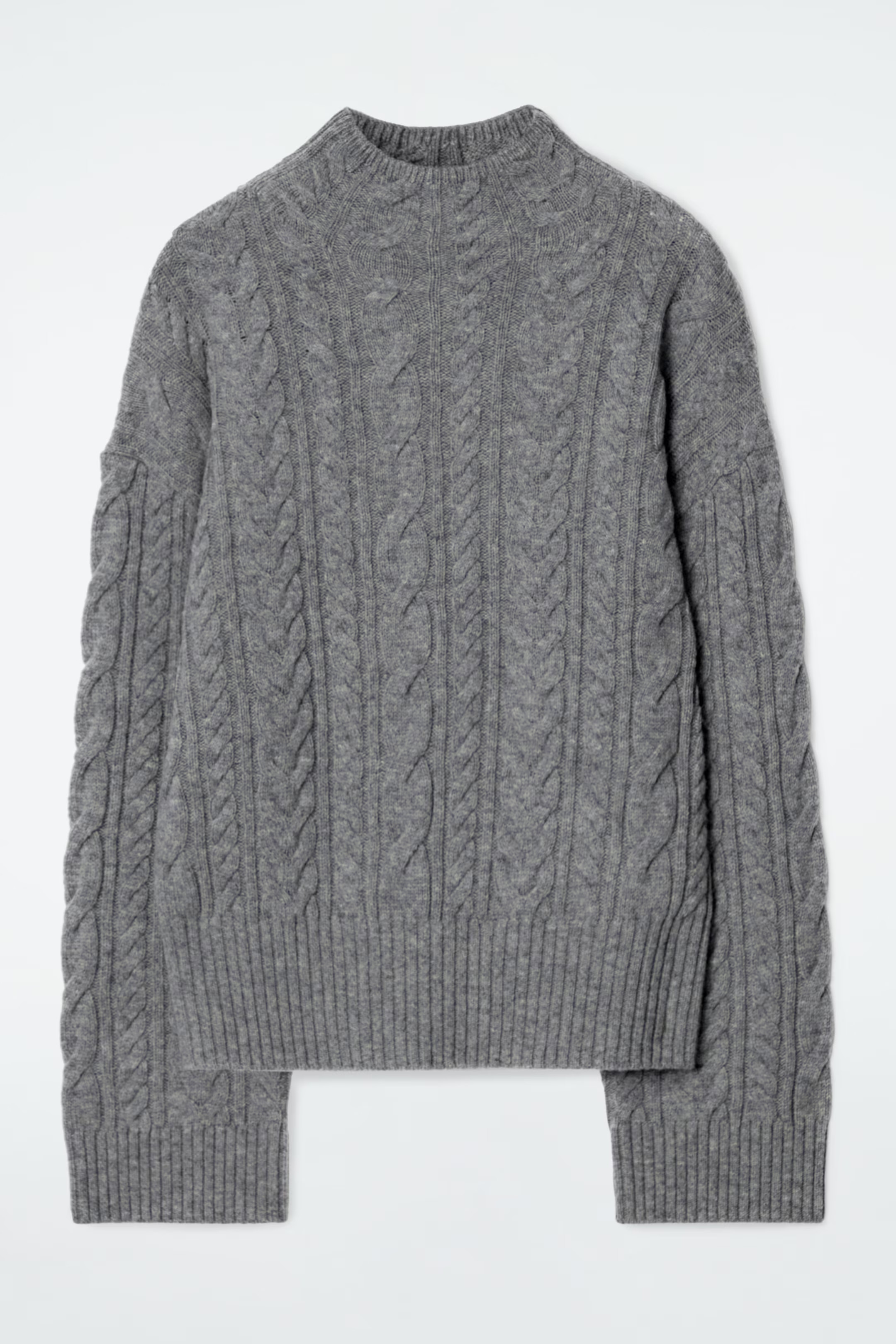 CABLE-KNIT WOOL FUNNEL-NECK JUMPER - GREY | COS GB | COS UK