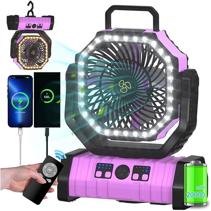 ADUST Camping Battery Operated Powered Fan with LED Lantern Light Portable 20000mAh Rechargeable ... | Amazon (US)