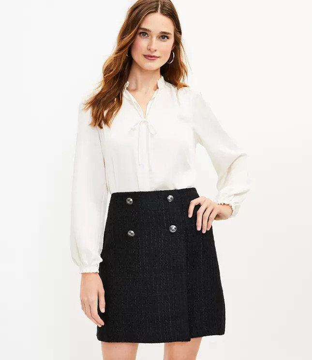 Tweed Button Wrap Skirt | LOFT