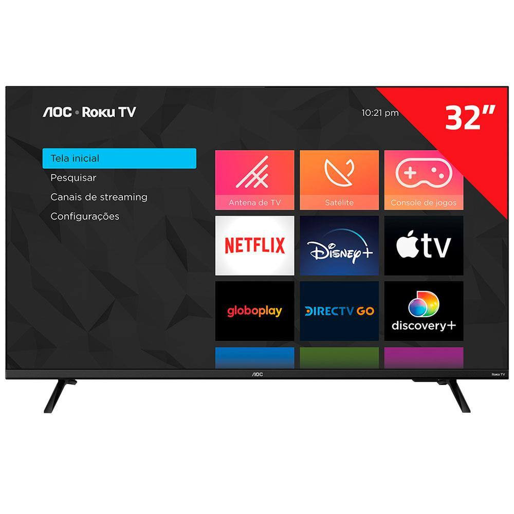 Smart TV 32" AOC HD 32S5135/78G Roku TV, Dolby Digital, Comando de Voz, 60 Hz, Processador Quad C... | Casas Bahia (BR)