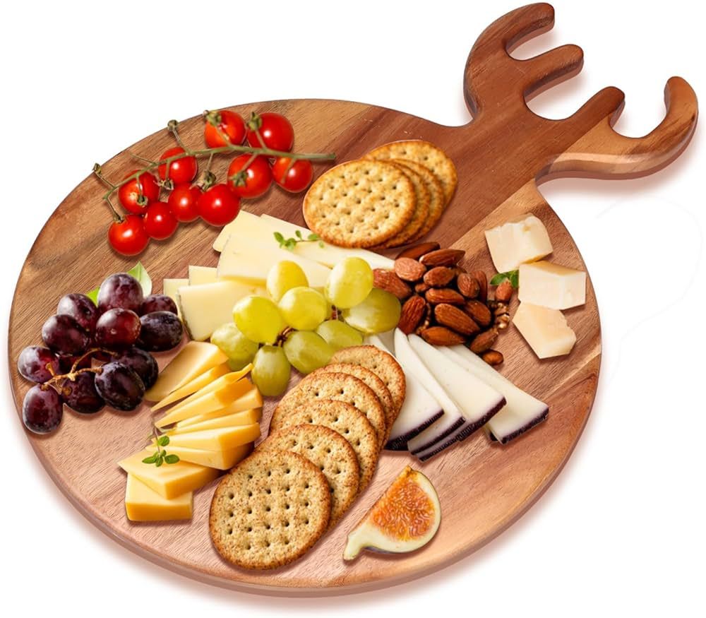 Round Christmas Charcuterie Boards Gifts Acacia Wood Cutting Board with Handle Decorative Wooden ... | Amazon (US)