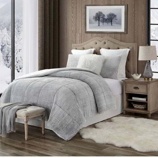 Swift Home Luxurious Reversible High Pile Plush and Sherpa Comforter Set - Grey - Queen | Bed Bath & Beyond