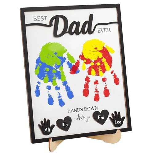 Best Dad Ever Hands Down Sign 10"x8", DIY Gifts Fathers Day from Kids, Daughter, Son, Wife, Handprint Wooden Frame with Personalized Family Name, Fathers Day Dads Gifts for New Dad, Husband, Stepdad, Grandpa | Amazon (US)
