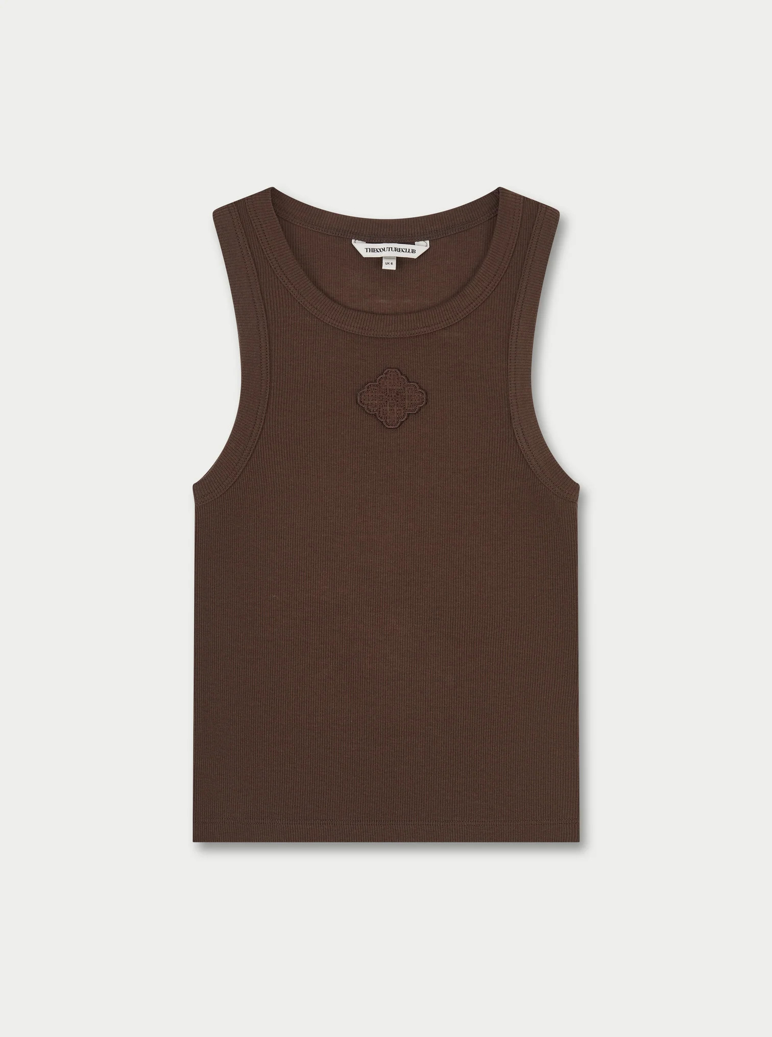 EMBLEM RIB VEST TOP - BROWN | The Couture Club