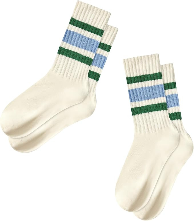 American Trends Womens Striped Socks Retro Crew Socks Women Slouchy Athletic Calf Tube Socks | Amazon (US)