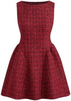 CIDER Mini Dress Sleeveless Tweed Ruffle Short Dresses Boat Neck Middle Waist Party Dress | Amazon (US)