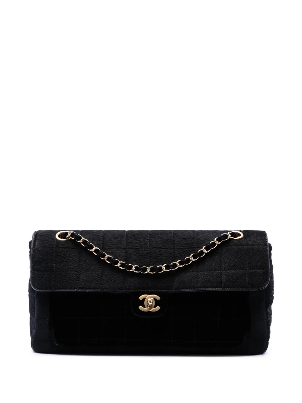 CHANEL Pre-Owned 2000-2002 Chocolate Bar Pony Hair East West Flap shoulder bag - Black | Farfetch Global