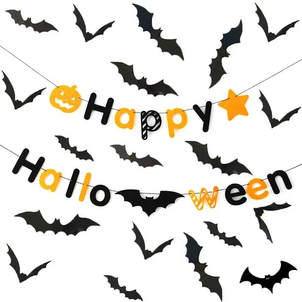 Blotona Halloween Stickers Bats 3D Decoration Black Wall Sticker with Alphabet Garland Banner Bun... | Walmart (US)