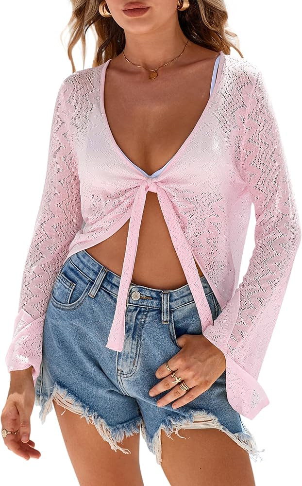 Arach&Cloz Women's Linen Blend Tie Front Bolero Shrug Beach Cover Up 2026 | Amazon (US)