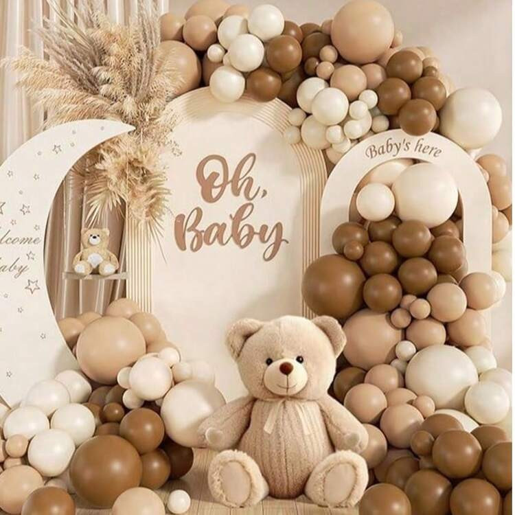 140pcs Neutral Color Balloon Arch Kit, Includes 5", 10", 12", 18" Brown, Beige, Nude, Light Brown Balloons, Suitable For Birthday Party, Gender Neutral Bear Theme Baby Shower Decoration | SHEIN