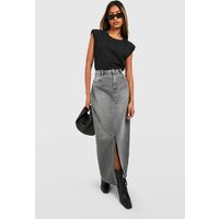 boohoo Women's Split Front Denim Maxi Skirt in Mid Grey | Size: 2 | boohoo (US & Canada)