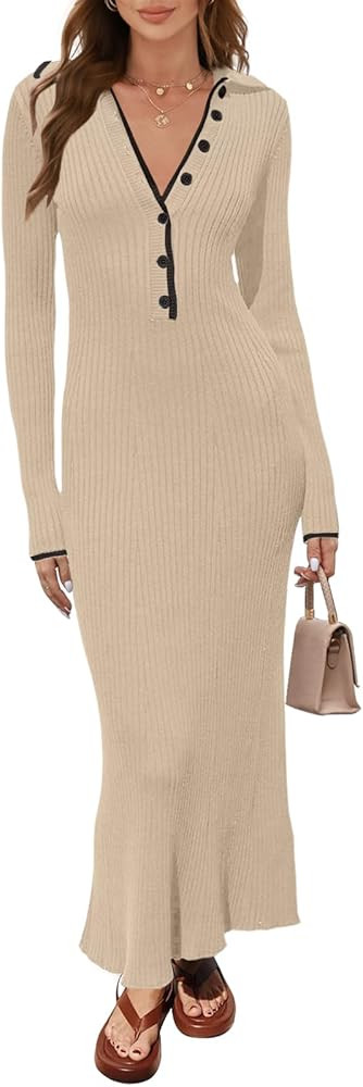 Womens Long Sleeve V Neck Sweater Dress | Amazon (US)