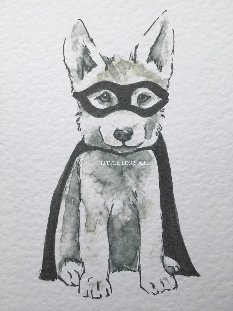 Superhero/ wolf pup/ superhero decor/ watercolour art/ print/ nursery art/ baby animals/ kids roo... | Etsy (US)