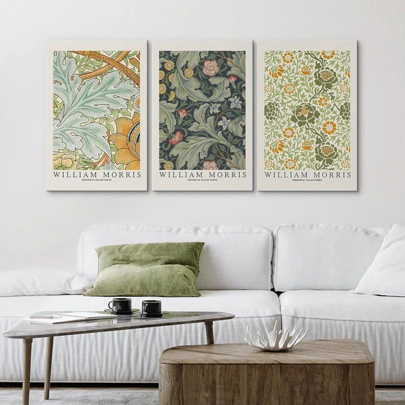 William Morris Abstract Multicolor Flowers Floral Botanical Framed Canvas 3 Pieces Print Wall Art | Wayfair North America