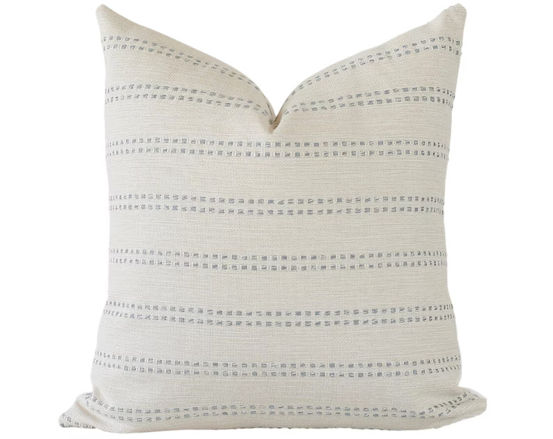 Cream and Blue Stripe Pillow Covers, Modern Farmhouse Pillow Covers Minimalist, Woven Pillow Cove... | Etsy (US)