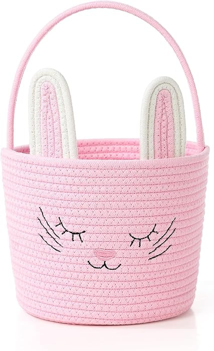 Easter Basket with Handle Woven Baby Gifts Empty Bunny Basket For Girls Boys Kids Gift Baby Showe... | Amazon (US)