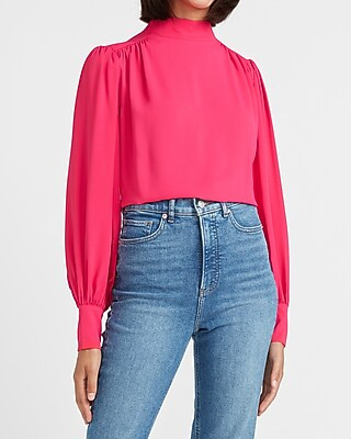 Mock Neck Balloon Sleeve Top | Express