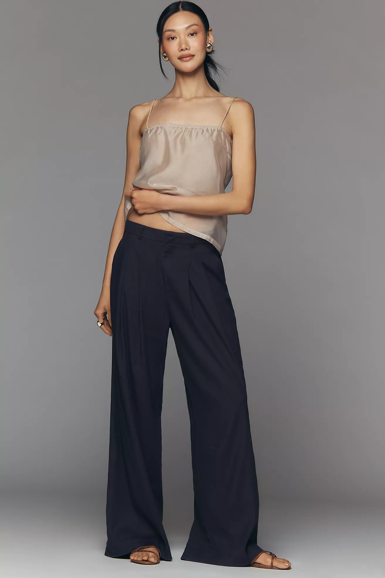 Avery Linen Stretch Pleated Wide Leg Trousers | Anthropologie (US)