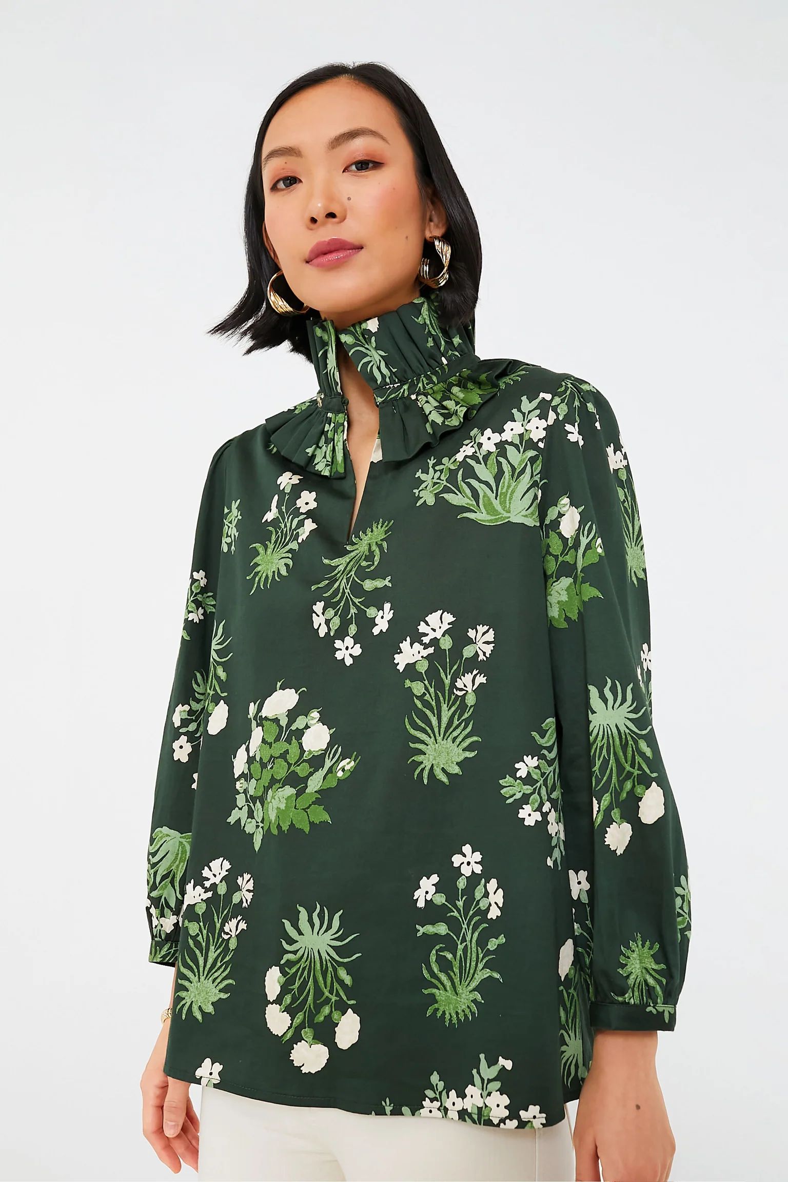 Viridian Stamped Bouquets Bouvier Blouse | Tuckernuck (US)